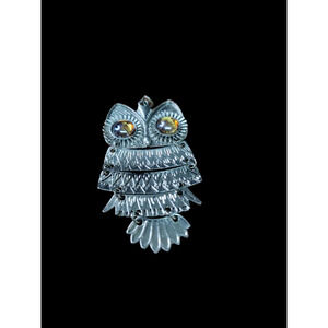 Silver tone-gold eyes stones, hinged owl pendent